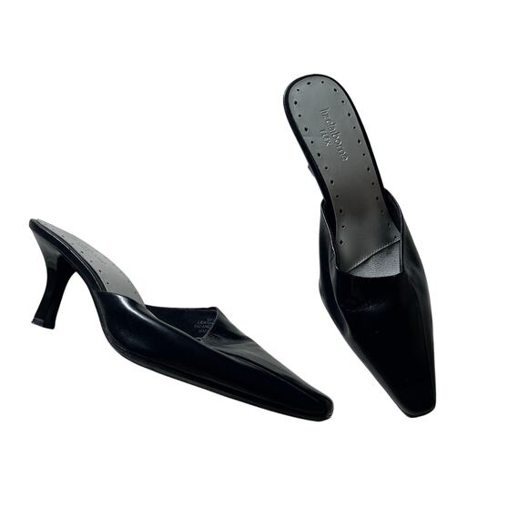 Vtg Y2K 2000s Black Leather Mule Kitten Heel Sz 7.5 Office Siren Work - Picture 1 of 10